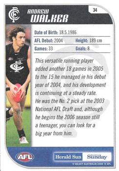 2006 Select Herald Sun AFL #34 Andrew Walker Back